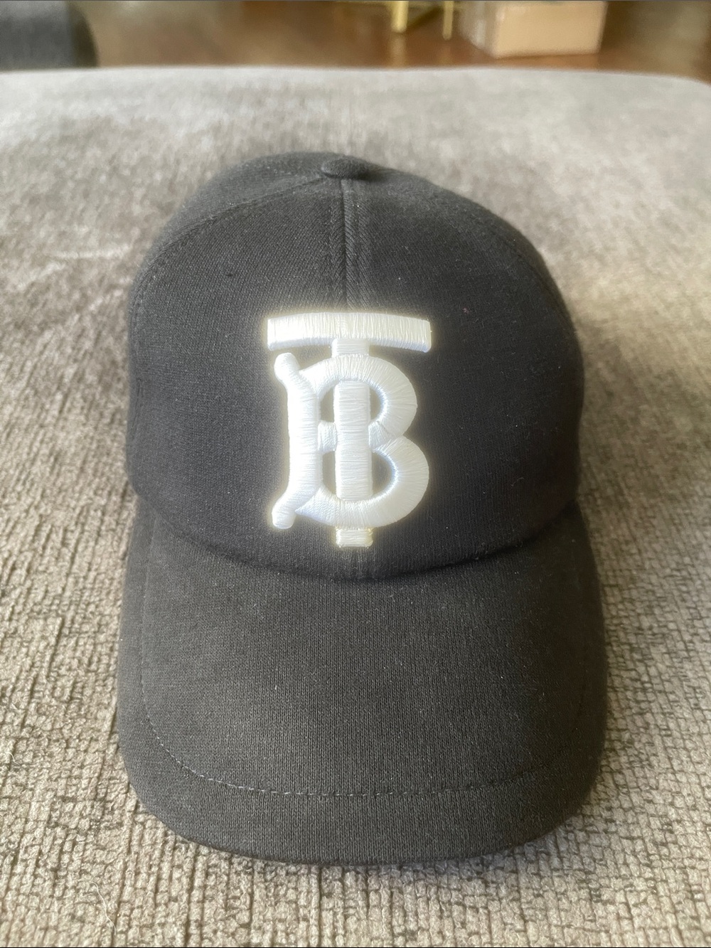 Burberry Black Baseball Cap with White TB Monogram